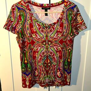 LAUREN Lauren Ralph LRL Paisley T Shirt 100% Cotton Size Large